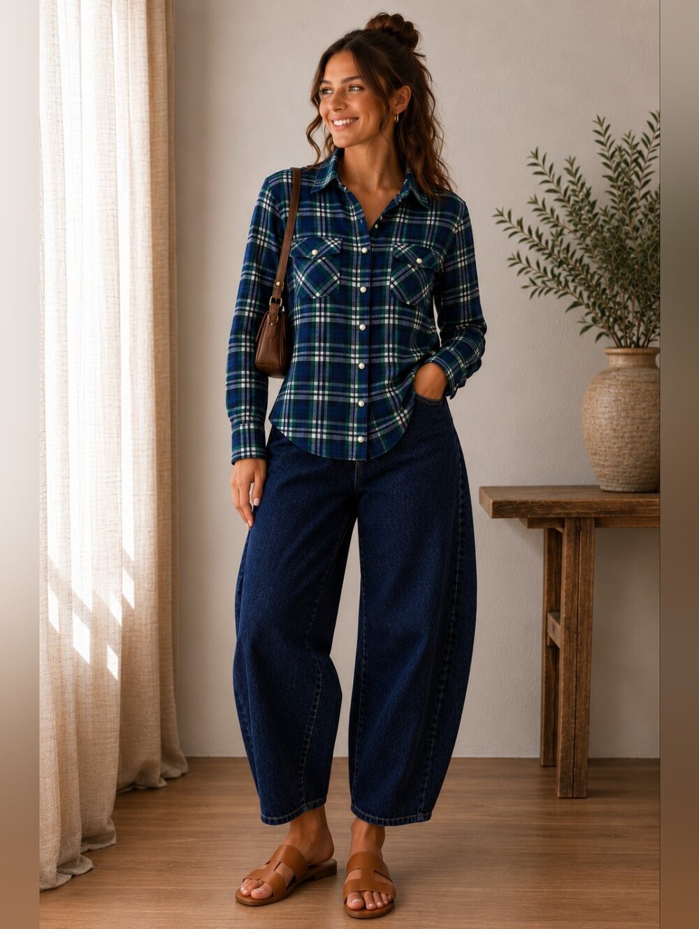 IRO Blue Brushed Cotton Plaid Sylvia Button Down Top Size 0